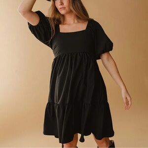 Albion XS Middleton Black Mini Dress with Puff Sleeves